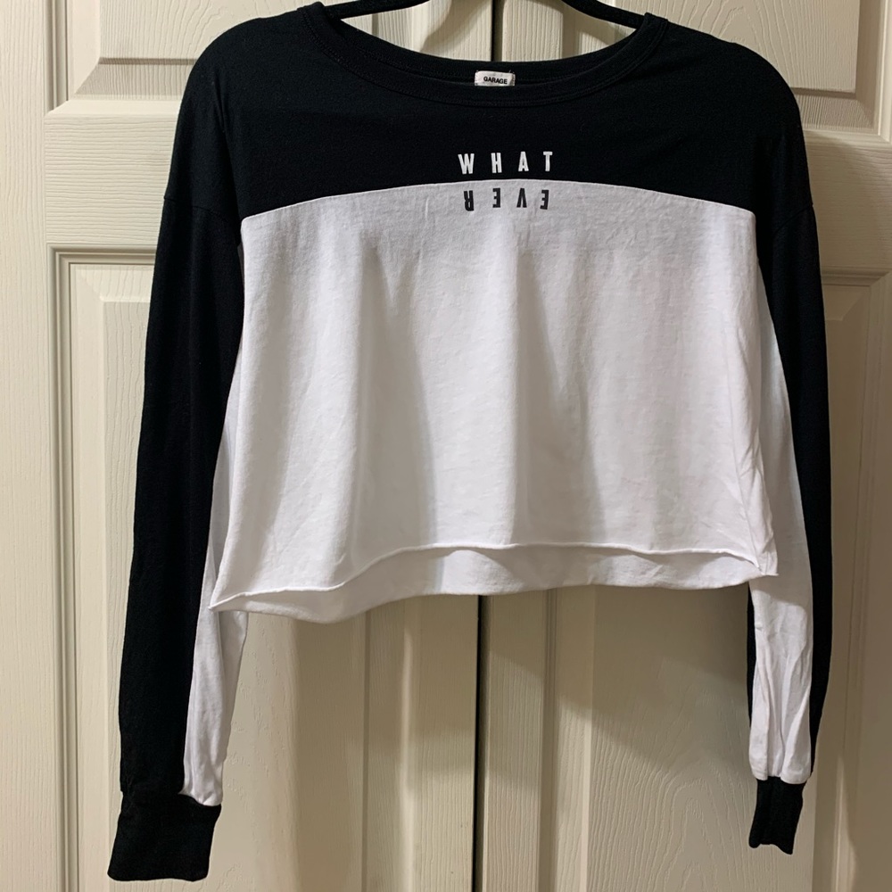 Garage black and white cropped long sleeve tee